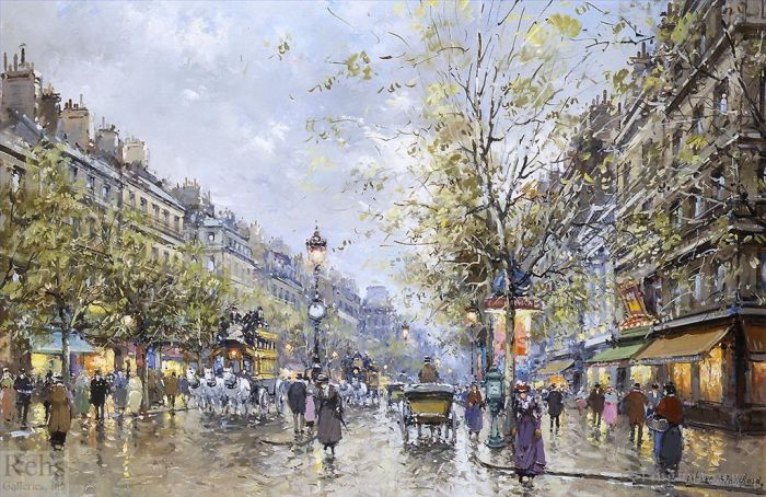 Antoine Blanchard Oil Painting - Boulevard haussmann
