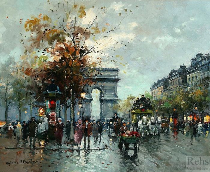 Antoine Blanchard Oil Painting - Champs elysees arc de triomphe 1