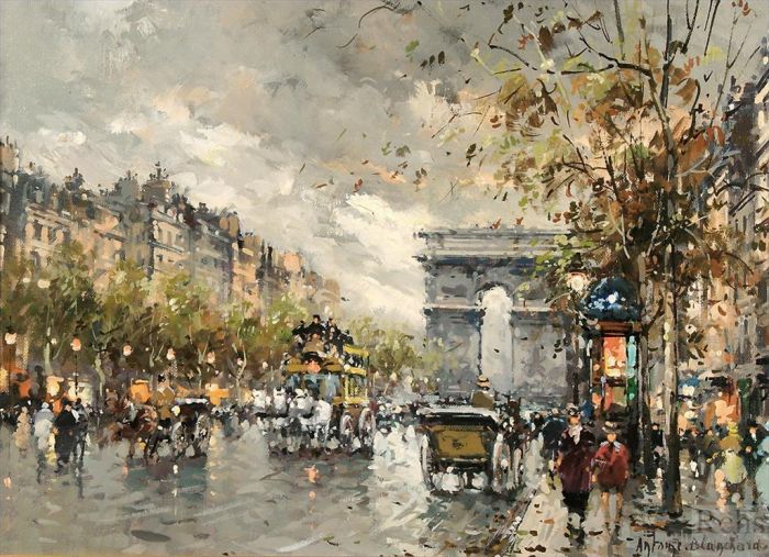 Antoine Blanchard Oil Painting - Champs elysees arc de triomphe 2