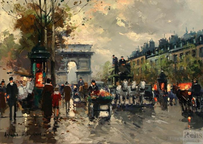 Antoine Blanchard Oil Painting - Champs elysees arc de triomphe