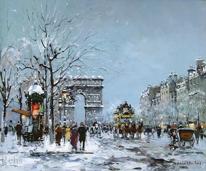 Antoine Blanchard Oil Painting - Champs elysees winter