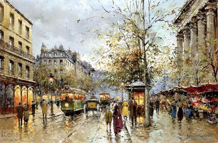 Antoine Blanchard Oil Painting - Flower market madeleine 1