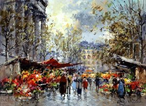 Artist Antoine Blanchard's Work - Flower market madeleine