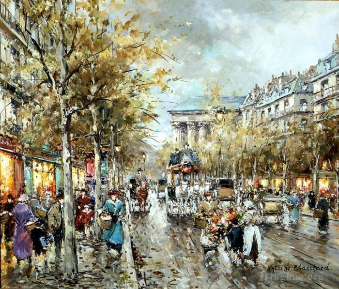 Antoine Blanchard Oil Painting - La madeleine boulevard des capucines