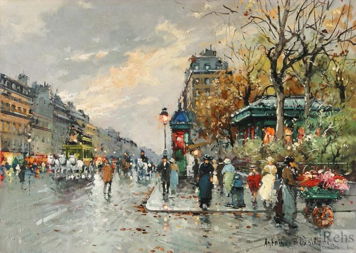 Antoine Blanchard Oil Painting - La rue lafayette et le square montholon
