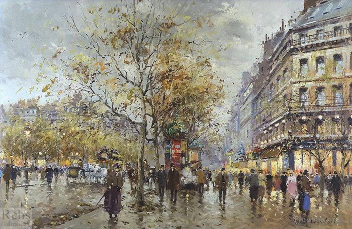 Antoine Blanchard Oil Painting - Le boulevard paris