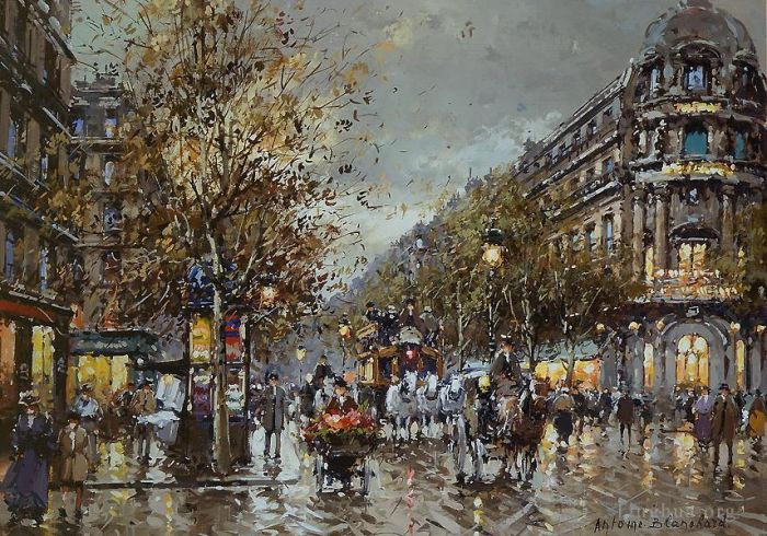 Antoine Blanchard Oil Painting - Les grand boulevards theatre du vaudeville
