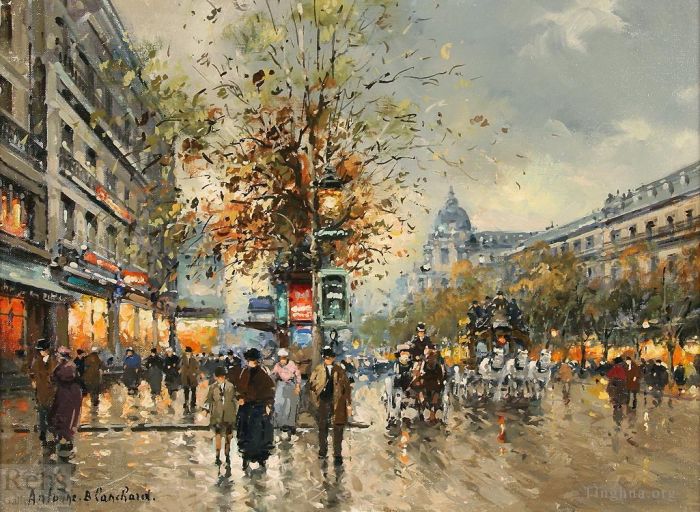 Antoine Blanchard Oil Painting - Les grands boulevards