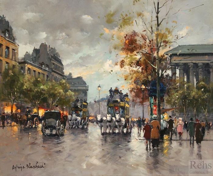 Antoine Blanchard Oil Painting - Omnibus on the place de la madeleine