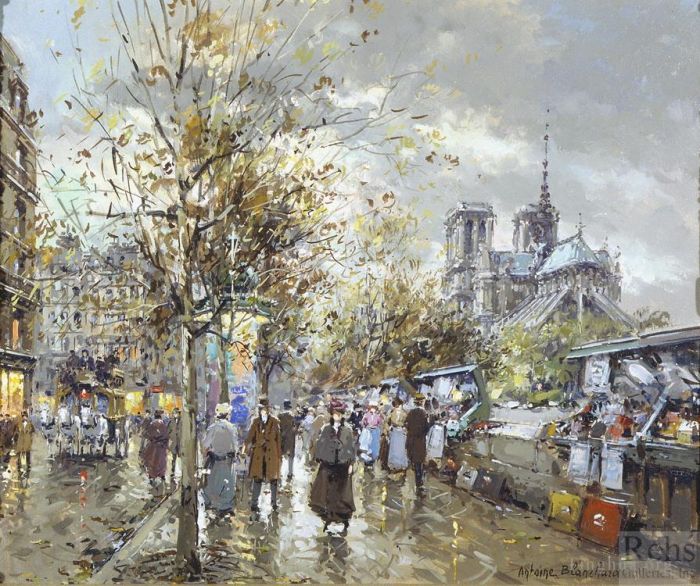 Antoine Blanchard Oil Painting - Paris les bouquinistes