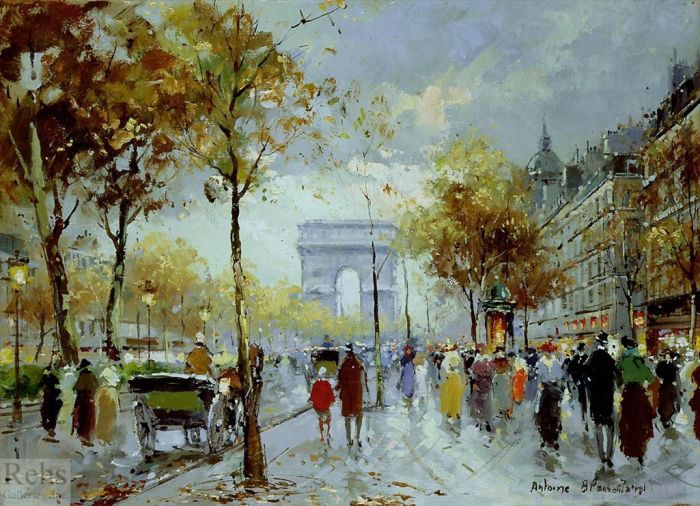 Antoine Blanchard Oil Painting - Paris les champs elysees