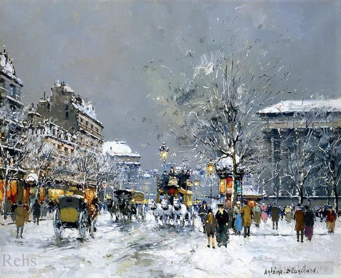 Antoine Blanchard Oil Painting - Place de la madeleine hiver