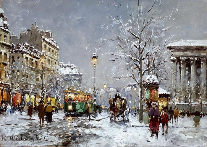 Antoine Blanchard Oil Painting - Place de la madeleine winter