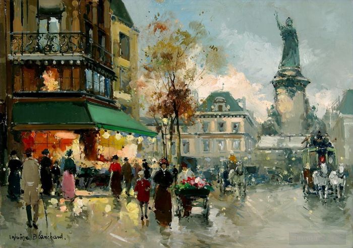 Antoine Blanchard Oil Painting - Place de la republic 1