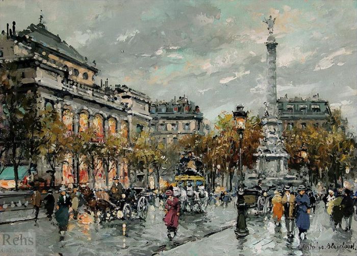 Antoine Blanchard Oil Painting - Place du chatelet