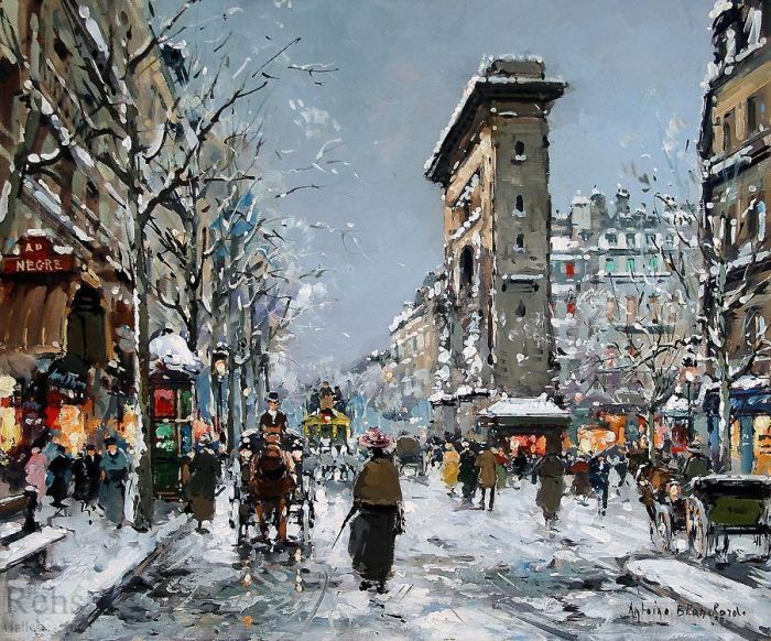 Antoine Blanchard Oil Painting - Porte st denis winter 1
