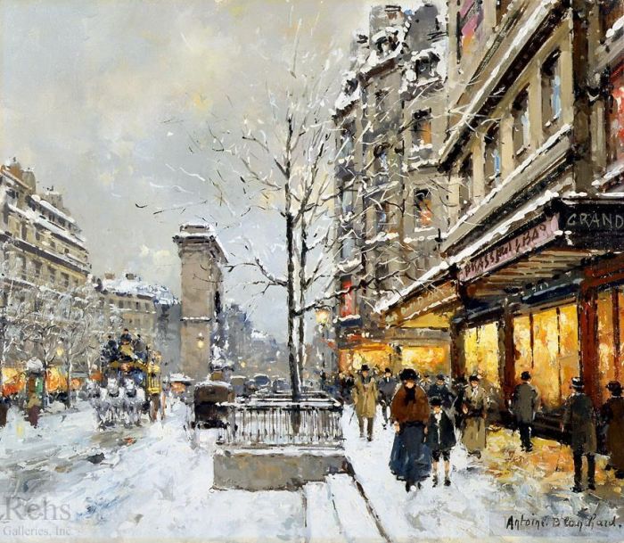 Antoine Blanchard Oil Painting - Porte st denis winter