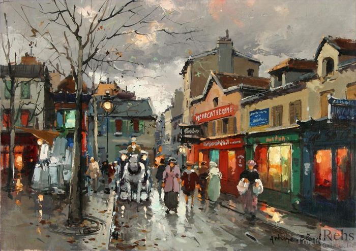 Antoine Blanchard Oil Painting - Rue norvins place du tertre montmartre