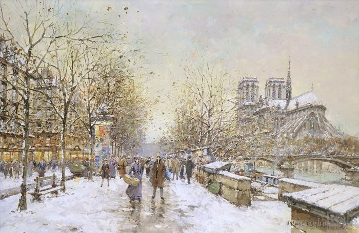 Antoine Blanchard Oil Painting - Winter in paris notre dame
