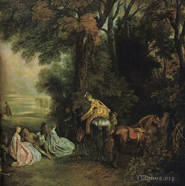 Antoine Watteau Oil Painting - A Halt During the Chase