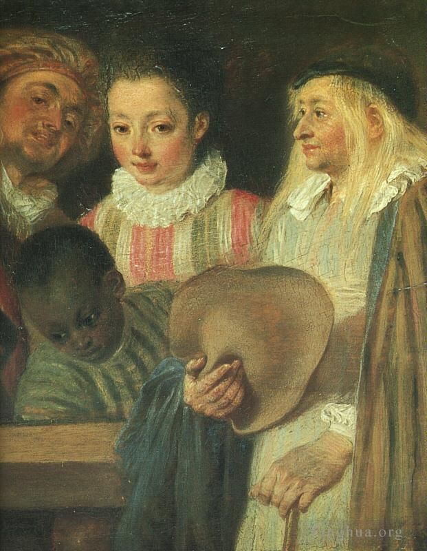 Antoine Watteau Oil Painting - Actors from a French Theatre detail