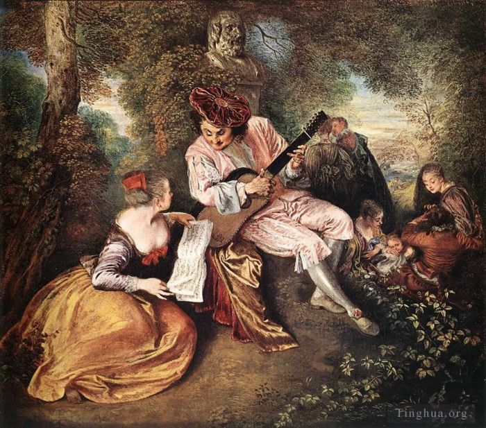 Antoine Watteau Oil Painting - La gamme damour The Love Song