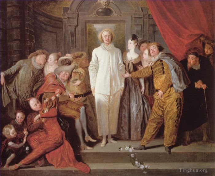 Antoine Watteau Oil Painting - Les Comediens italiens