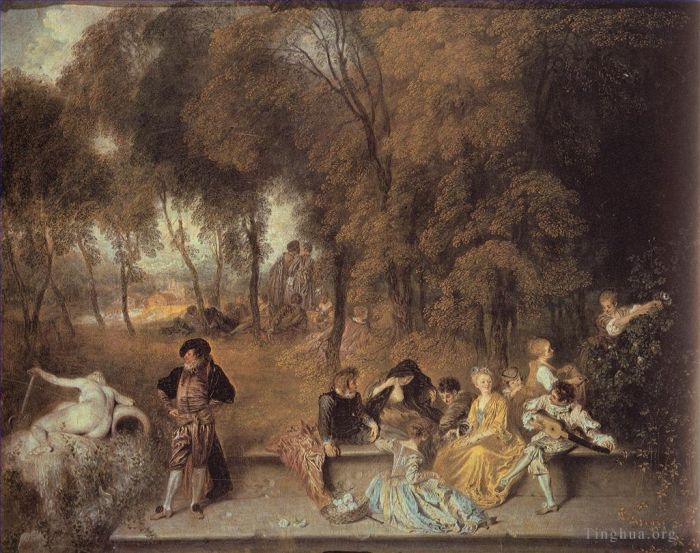 Antoine Watteau Oil Painting - Reunion en plein air