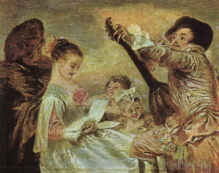 Antoine Watteau Oil Painting - The Music Lesson