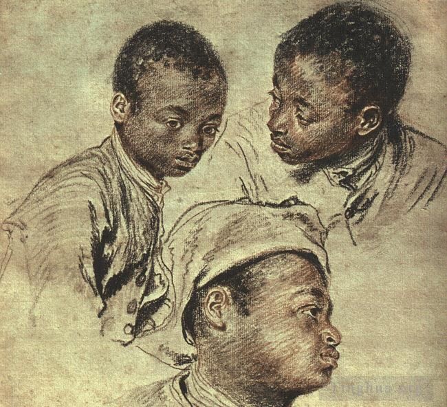 Antoine Watteau Oil Painting - Three Studies of a Boy