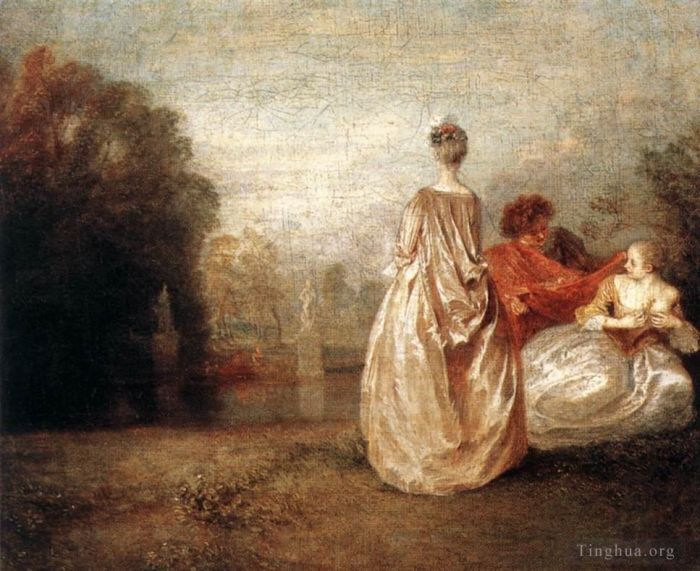 Antoine Watteau Oil Painting - Two Cousins