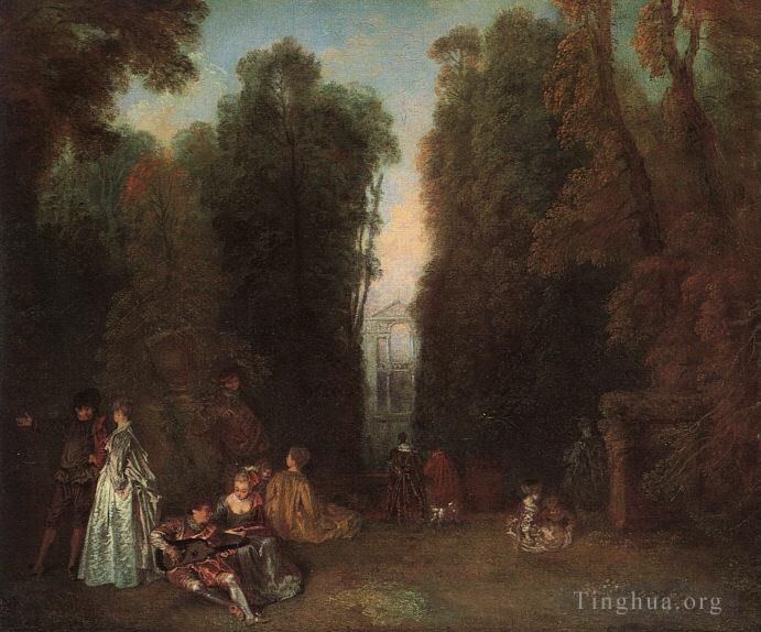 Antoine Watteau Oil Painting - ViewThrough the Trees in the Park of Pierre Crozat