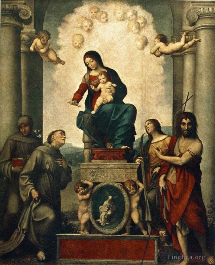 Antonio da Correggio Oil Painting - Madonna With St Francis