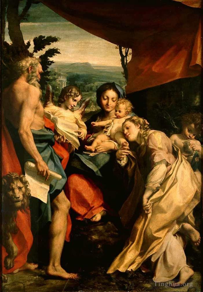 Antonio da Correggio Oil Painting - Madonna With St Jerome The Day