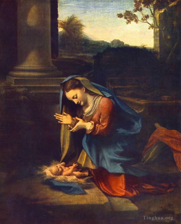 Antonio da Correggio Oil Painting - The Adoration Of The Child