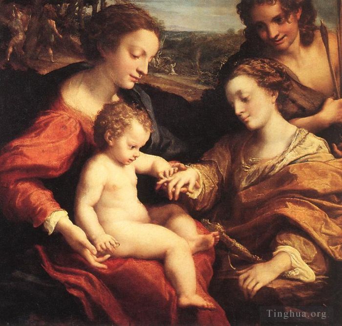 Antonio da Correggio Oil Painting - The Mystic Marriage Of St Catherine 2