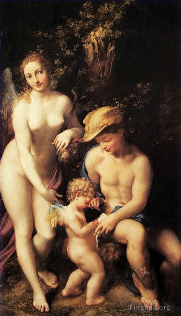Antonio da Correggio Oil Painting - Venus with Mercury and Cupid