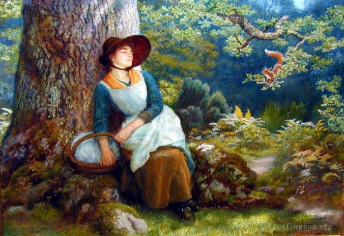 Arthur Hughes Oil Painting - Asleep in the Woods