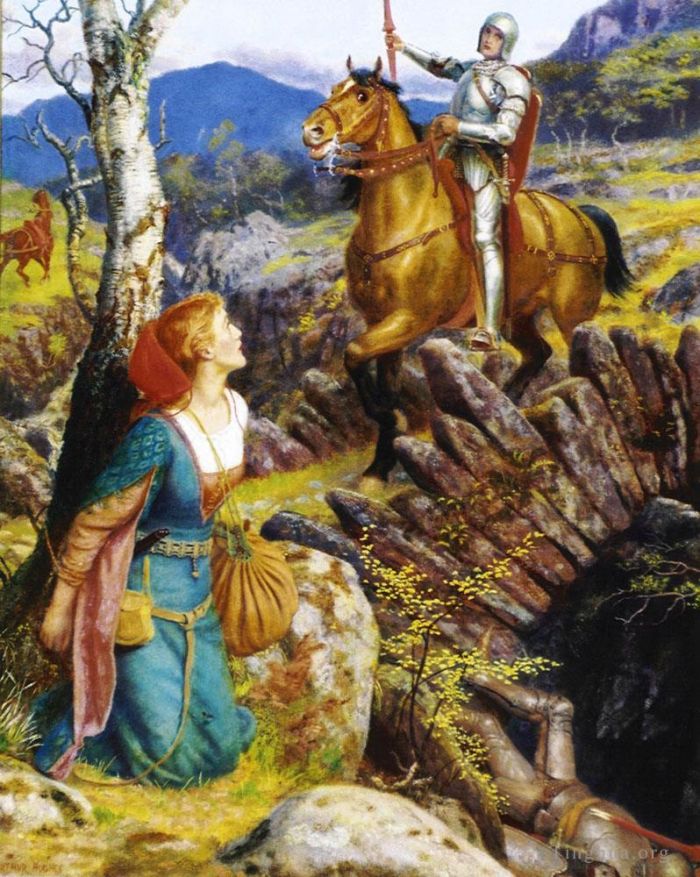 Arthur Hughes Oil Painting - Overthrowing of the Rusty Knight
