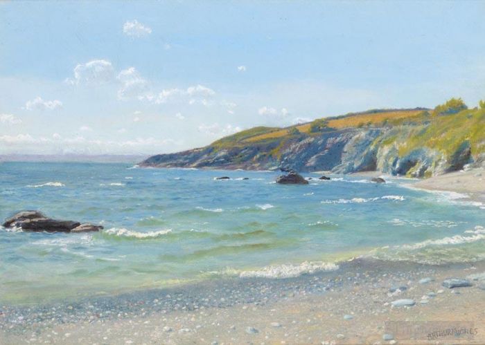 Arthur Hughes Oil Painting - Perran Point Cornwall scenery Arthur Hughes