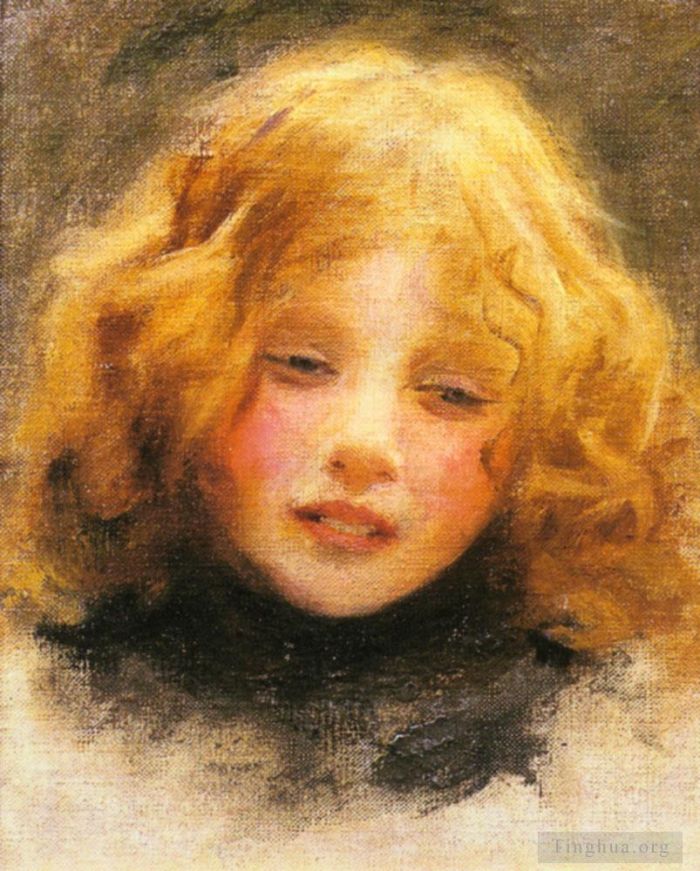 Arthur John Elsley Oil Painting - Head Study Of A Young Girl