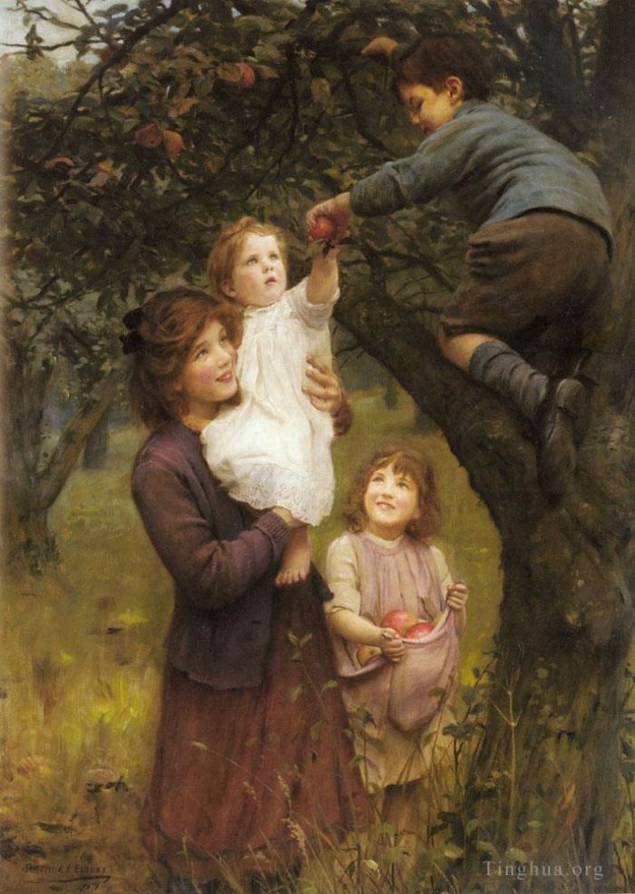 Arthur John Elsley Oil Painting - Picking Apples