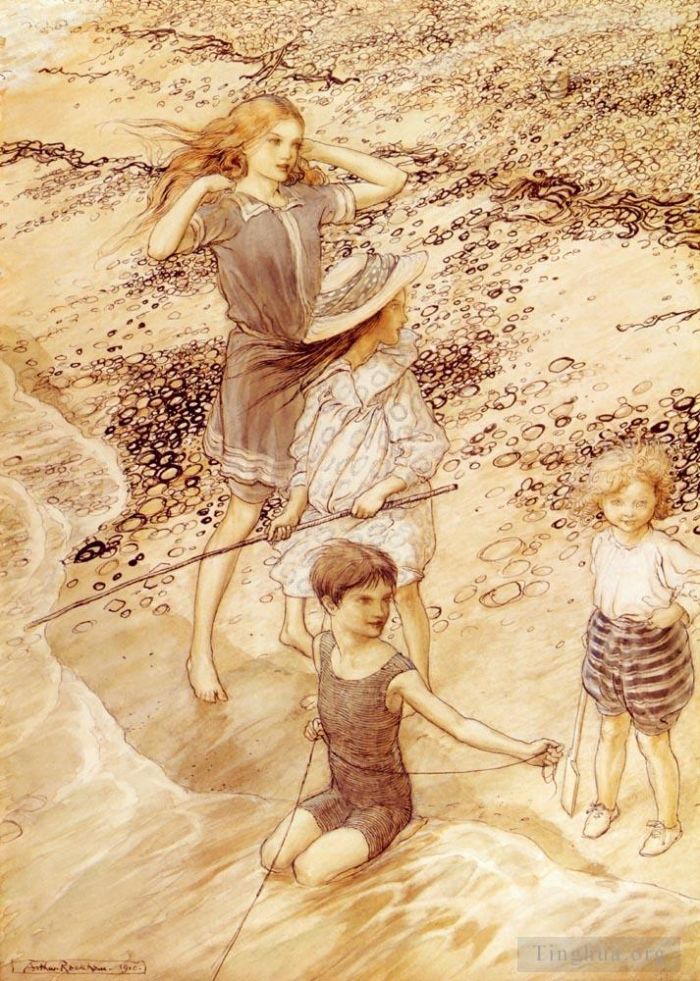 Arthur Rackham Various Paintings - Children By The Sea
