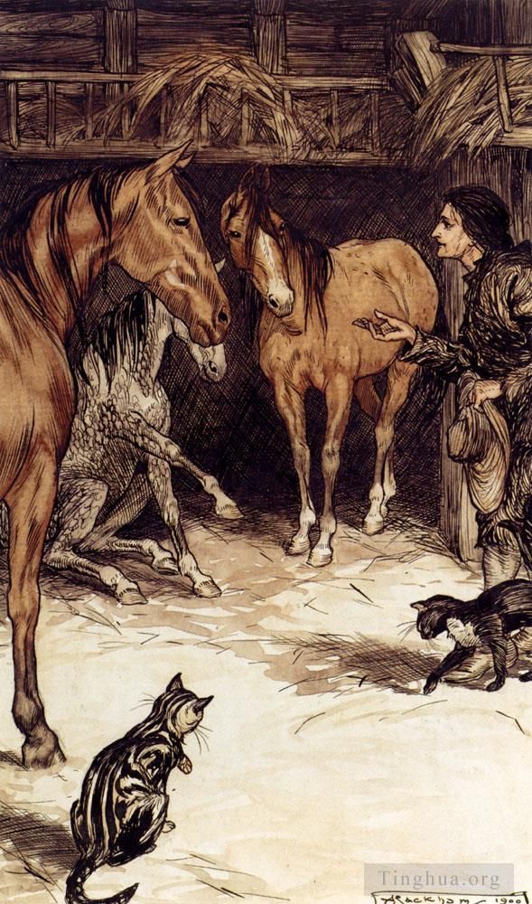 Arthur Rackham Various Paintings - Gulliver Visiting With The Houyhnhnms