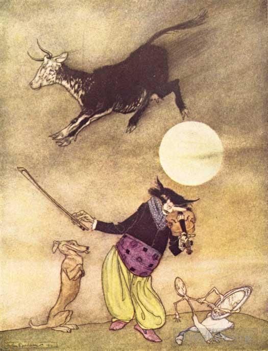 Arthur Rackham Various Paintings - Mother Goose The Cow Jumped Over the Moon