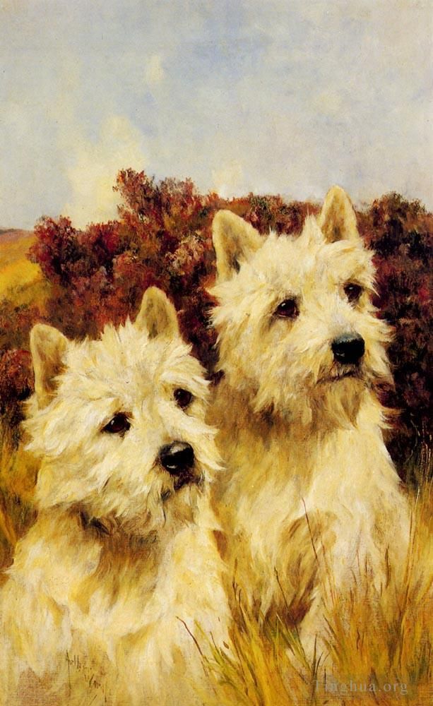 Arthur Wardle Oil Painting - Jacque And Jean Champion Westhighland White Terriers