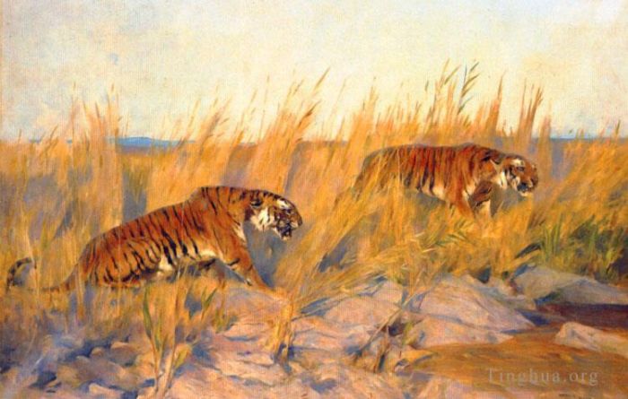 Arthur Wardle Oil Painting - Tigers