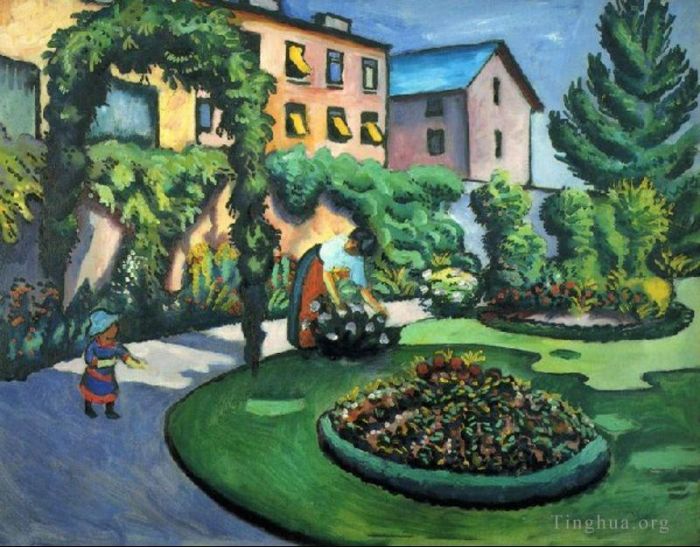 August Macke Oil Painting - A Garden