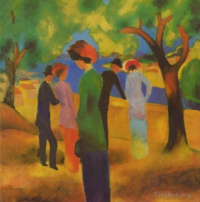 August Macke Oil Painting - A Woman In Green Jacket