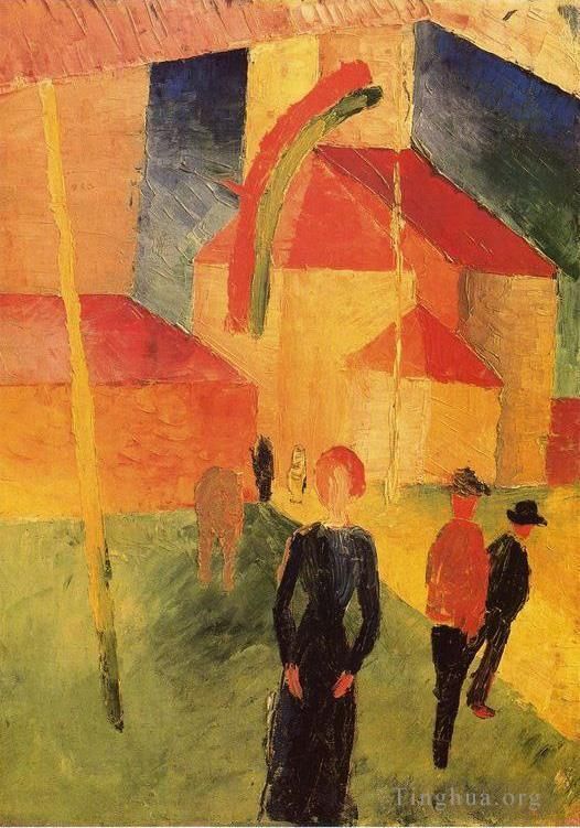 August Macke Oil Painting - Church with Flags
